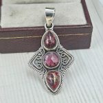 Red Rose Dahlia & Garnet 1.3" 925 Sterling Silver Pendant (REXT27-305)
