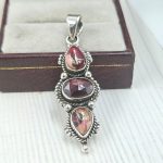 Red Rose Dahlia & Garnet 1.5" 925 Sterling Silver Pendant (REXT27-307)