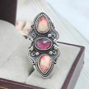 Red Rose Dahlia & Garnet 925 Sterling Silver Ring (REXT27-309)