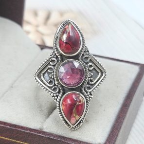 Red Rose Dahlia & Garnet 925 Sterling Silver Ring (REXT27-311)