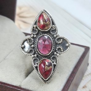 Red Rose Dahlia & Garnet 925 Sterling Silver Ring (REXT27-312)