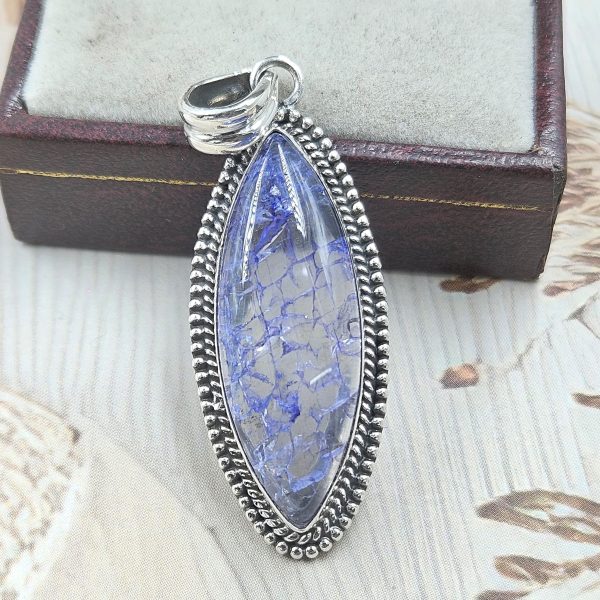 Cracked Crystal Quartz 2" 925 Sterling Silver Pendant (REXT55-162)