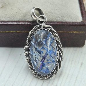 Cracked Crystal Quartz 1.5" 925 Sterling Silver Pendant (REXT55-169)
