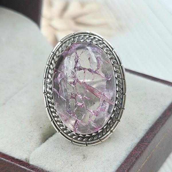 Cracked Crystal Quartz Size US 8 925 Sterling Silver Ring (REXT55-145)