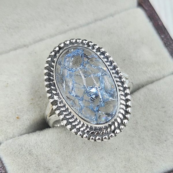 Cracked Crystal Quartz Size US 8 925 Sterling Silver Ring (REXT55-146) - Image 2