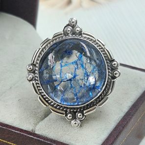 Cracked Crystal Quartz Size US 9 925 Sterling Silver Ring (REXT55-154)