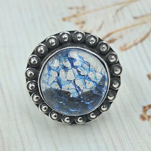 Cracked Crystal Quartz Size US 8 925 Sterling Silver Ring (REXT55-147)