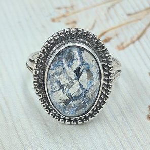 Cracked Crystal Quartz Size US 9 925 Sterling Silver Ring (REXT55-155)