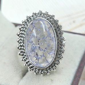 Cracked Crystal Quartz Size US 10 925 Sterling Silver Ring (REXT55-159)
