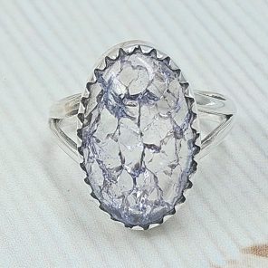 Cracked Crystal Quartz Size US 10 925 Sterling Silver Ring (REXT55-160)