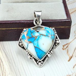 Ice Blue Dahlia Turquoise 1.5" 925 Sterling Silver Pendant  (RS18-199)