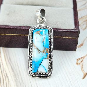 Ice Blue Dahlia Turquoise 1.5" 925 Sterling Silver Pendant (RS18-202)