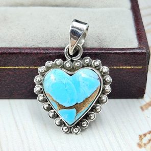 Ice Blue Dahlia Turquoise 1" 925 Sterling Silver Pendant (RS18-204)