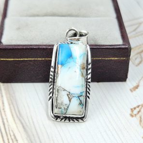 Ice Blue Dahlia Turquoise 1.5" 925 Sterling Silver Pendant (RS18-207)