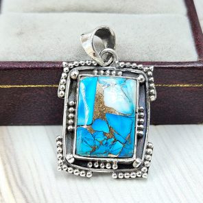 Ice Blue Dahlia Turquoise 1.25" 925 Sterling Silver Pendant (RS18-209)