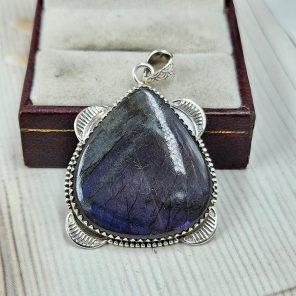Purple Labradorite 1.75" 925 Sterling Silver Pendant (RS108-366)