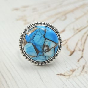 Ice Blue Dahlia Turquoise Size US 6 925 Sterling Silver Ring (RS107-63)