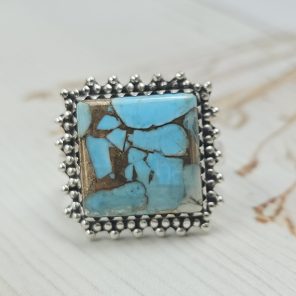 Ice Blue Dahlia Turquoise Size US 9 925 Sterling Silver Ring (RS107-74)