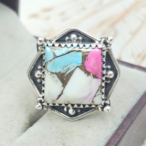Cotton Candy Turquoise Size US 8 925 Sterling Silver Ring (REXT69-62)