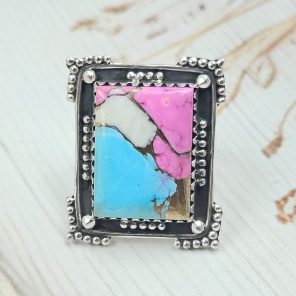 Cotton Candy Turquoise Size US 7 925 Sterling Silver Ring (REXT69-58)