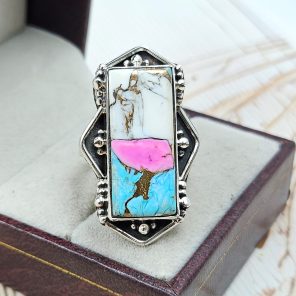 Cotton Candy Turquoise Size US 8 925 Sterling Silver Ring (REXT69-67)