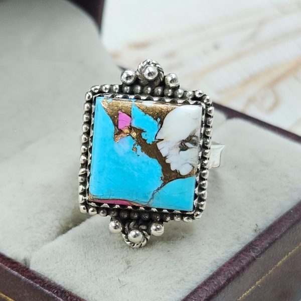 Cotton Candy Turquoise Size US 8 925 Sterling Silver Ring (REXT69-77)