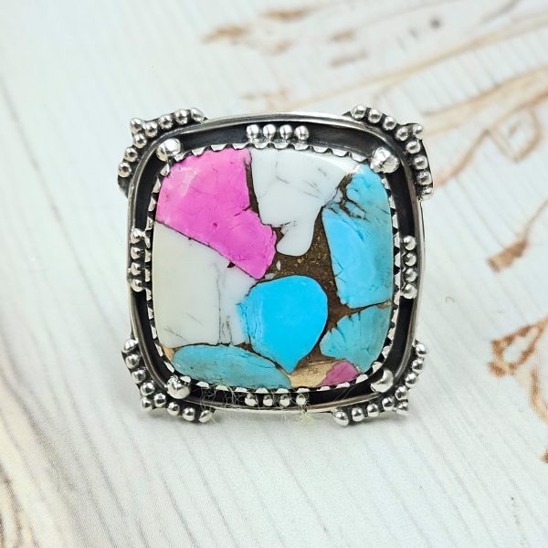 Cotton Candy Turquoise Size US 8 925 Sterling Silver Ring (REXT69-85)
