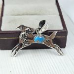 Deer Kingman Turquoise 1.25" 925 Sterling Silver Pendant (REXT65-43)