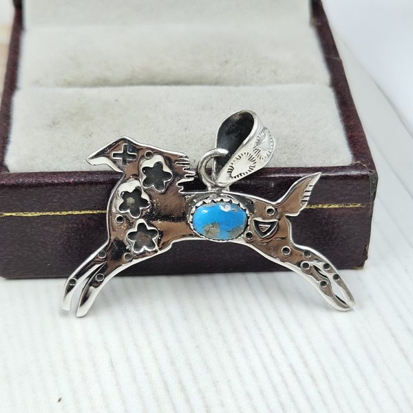 Deer Kingman Turquoise 1.25" 925 Sterling Silver Pendant (REXT65-43)