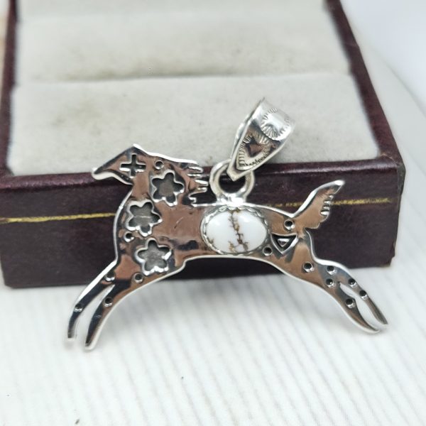 Deer Wild Horse Jasper 1.25" 925 Sterling Silver Pendant (REXT65-44)