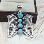 Butterfly Kingman Turquoise 1.25" 925 Sterling Silver Pendant (REXT65-25)