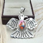 American Eagle Pink Dahlia Turquoise 1.5" 925 Sterling Silver Pendant (REXT65-41)