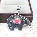 Bear Pink Dahlia Turquoise 1.25" 925 Sterling Silver Pendant (REXT65-28)