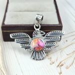 American Eagle Pink Dahlia Turquoise 1.5" 925 Sterling Silver Pendant (REXT65-39)