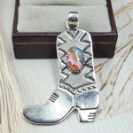 Boot Pink Dahlia Turquoise 1.6" 925 Sterling Silver Pendant (REXT65-36)