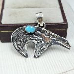 Bear Kingman Turquoise 1.25" 925 Sterling Silver Pendant (REXT65-31)