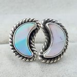 Aurora Opal Crescent Moon 925 Sterling Silver Stud Earring (RS108-331)