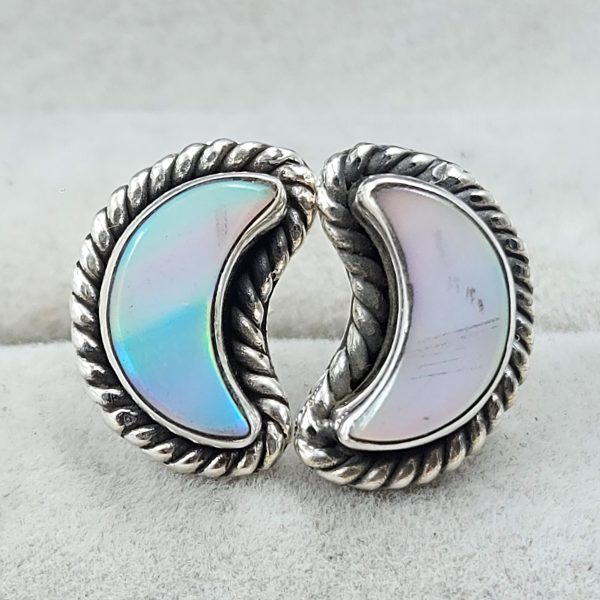 Aurora Opal Crescent Moon 925 Sterling Silver Stud Earring (RS108-331)