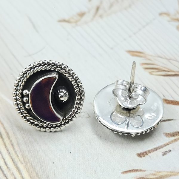 Aurora Opal Crescent Moon 925 Sterling Silver Stud Earring (RS108-334) - Image 2