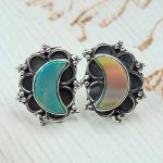 Aurora Opal Crescent Moon 925 Sterling Silver Stud Earring (RS108-337)
