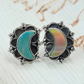 Aurora Opal Crescent Moon 925 Sterling Silver Stud Earring (RS108-337)