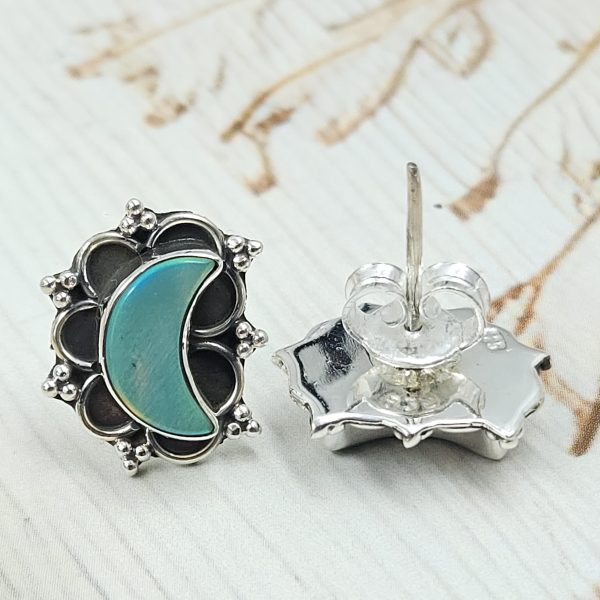 Aurora Opal Crescent Moon 925 Sterling Silver Stud Earring (RS108-337) - Image 2