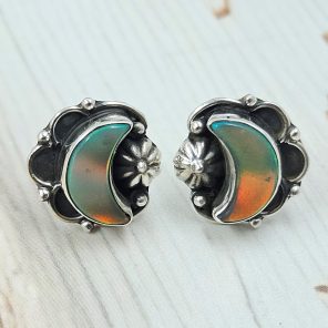 Aurora Opal Crescent Moon 925 Sterling Silver Stud Earring (RS108-313)