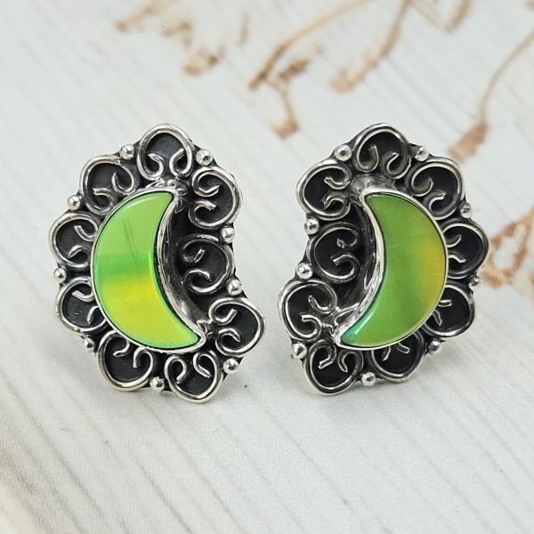 Aurora Opal Crescent Moon 925 Sterling Silver Stud Earring (RS108-315)