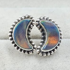 Aurora Opal Crescent Moon 925 Sterling Silver Stud Earring (RS108-322)