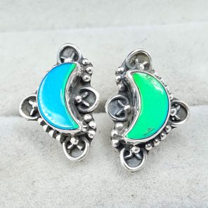 Aurora Opal Crescent Moon 925 Sterling Silver Stud Earring (RS108-319)