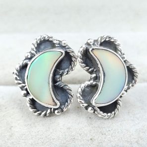 Aurora Opal Crescent Moon 925 Sterling Silver Stud Earring (RS108-320)