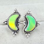 Aurora Opal Crescent Moon 925 Sterling Silver Stud Earring (RS108-321)