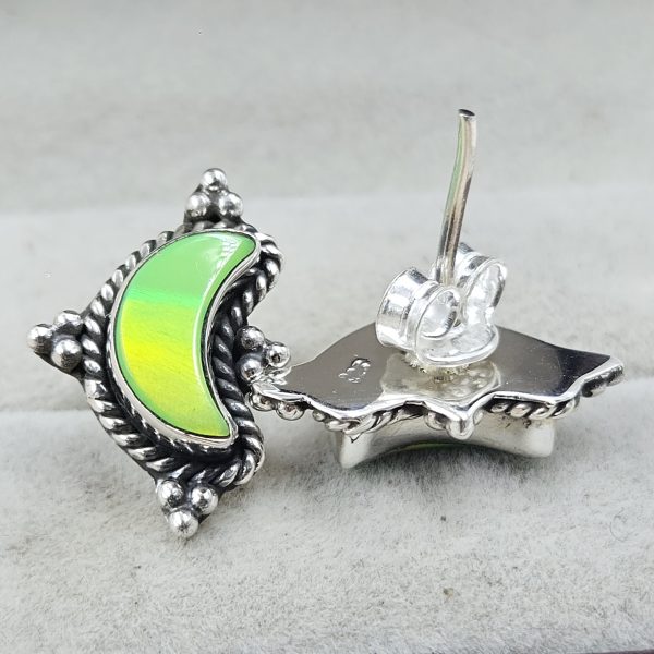 Aurora Opal Crescent Moon 925 Sterling Silver Stud Earring (RS108-321) - Image 2