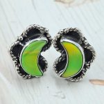 Aurora Opal Crescent Moon 925 Sterling Silver Stud Earring (RS108-324)